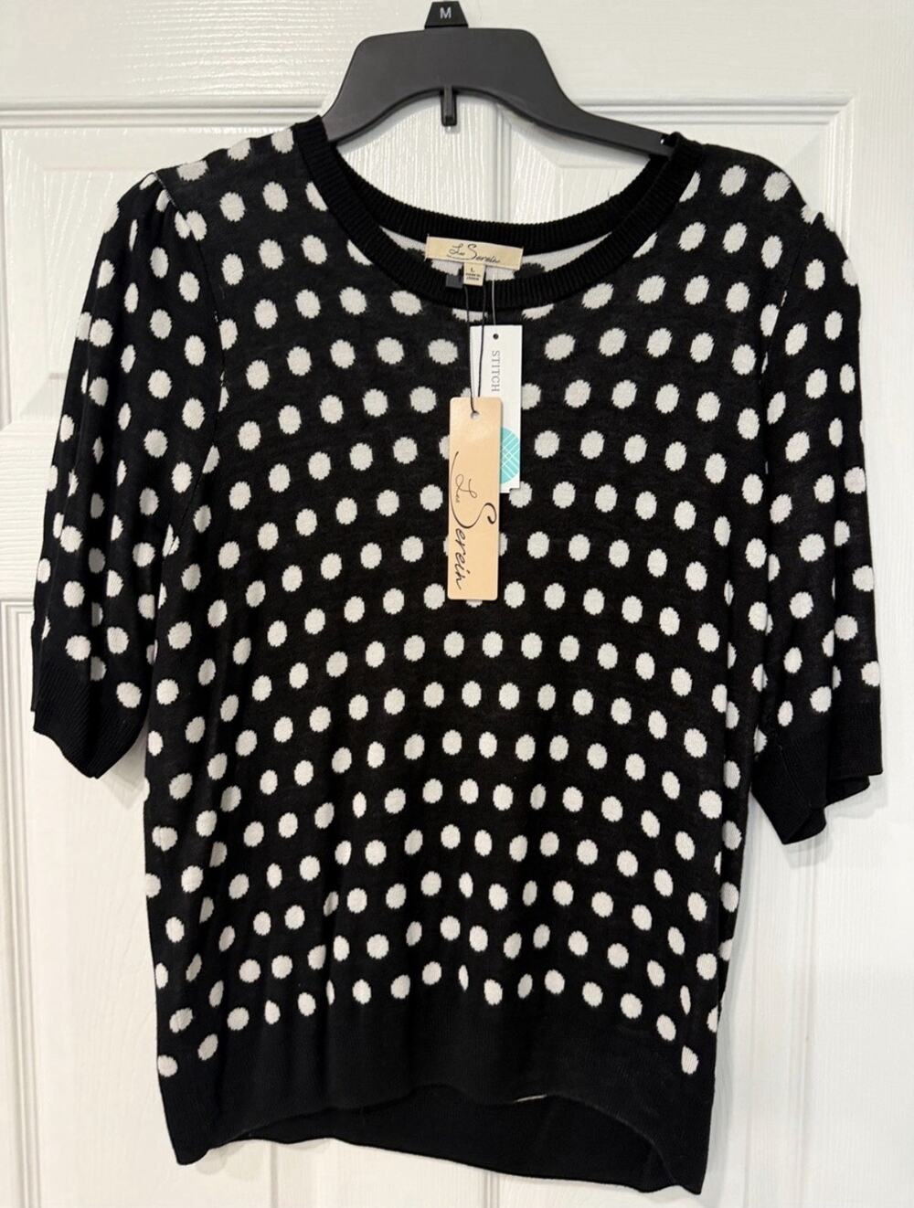 les serein black and white polka dot top